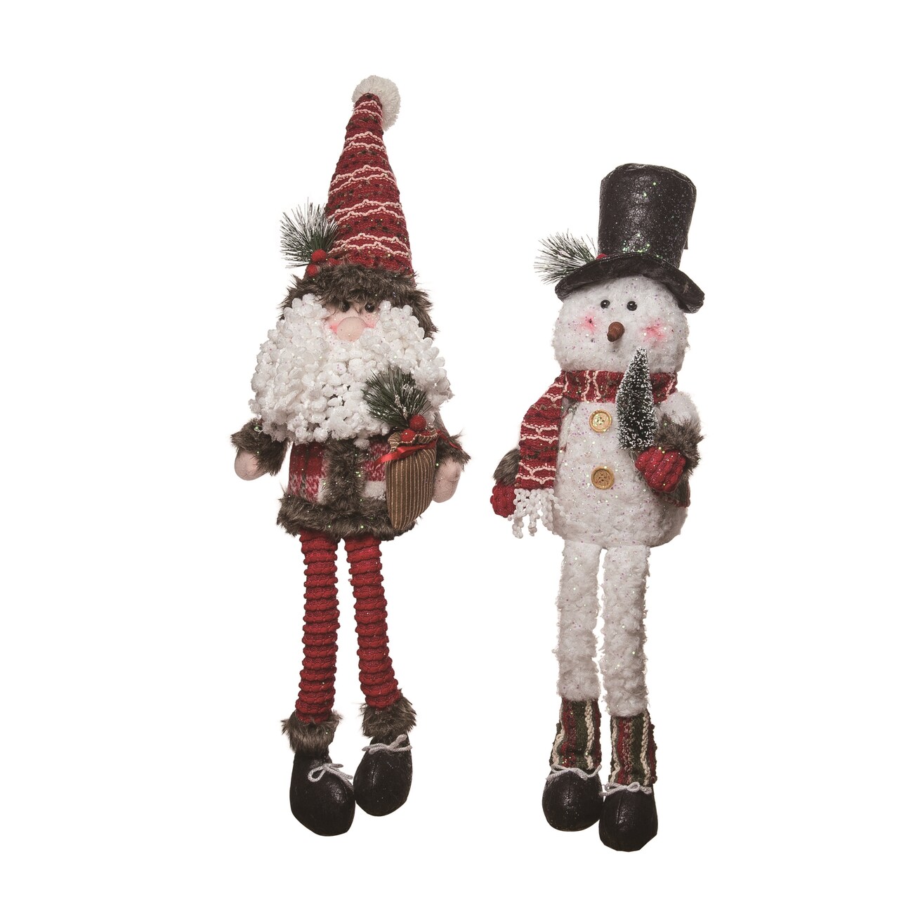 Plush Festive Santa Snowman Long Leg Sitter set of 2 Decorations